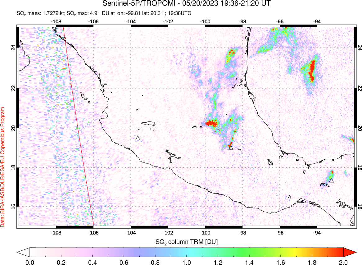 A sulfur dioxide image over Mexico on May 20, 2023.
