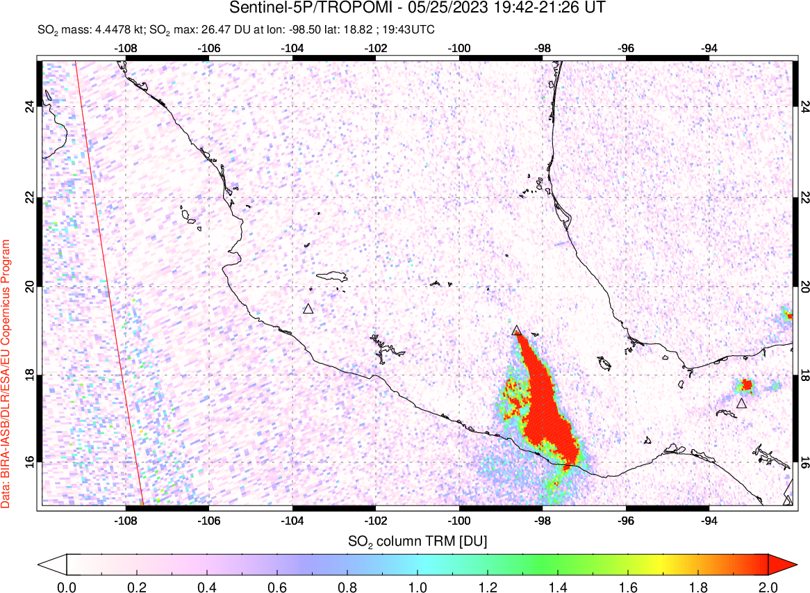A sulfur dioxide image over Mexico on May 25, 2023.