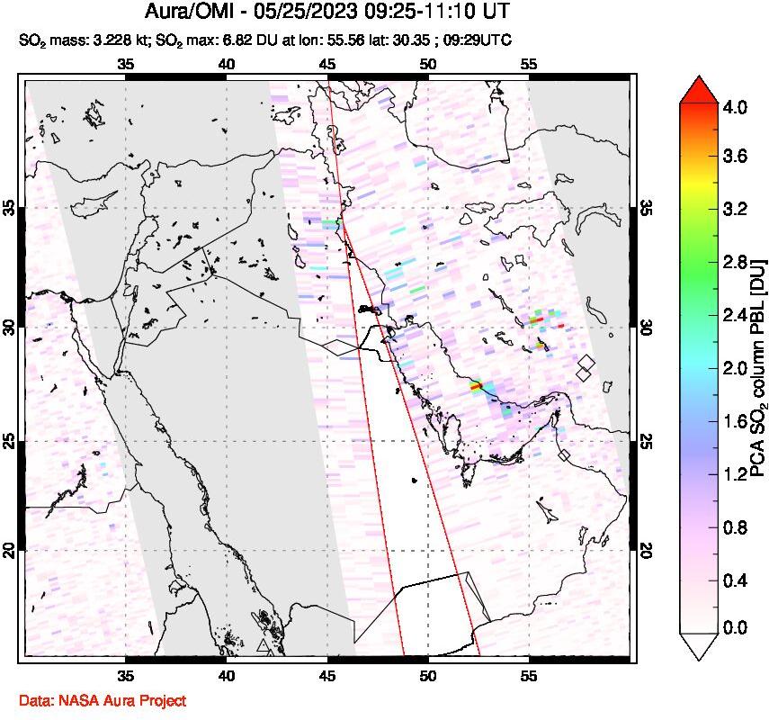 A sulfur dioxide image over Middle East on May 25, 2023.