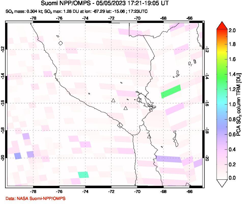 A sulfur dioxide image over Peru on May 05, 2023.