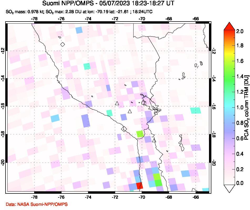 A sulfur dioxide image over Peru on May 07, 2023.