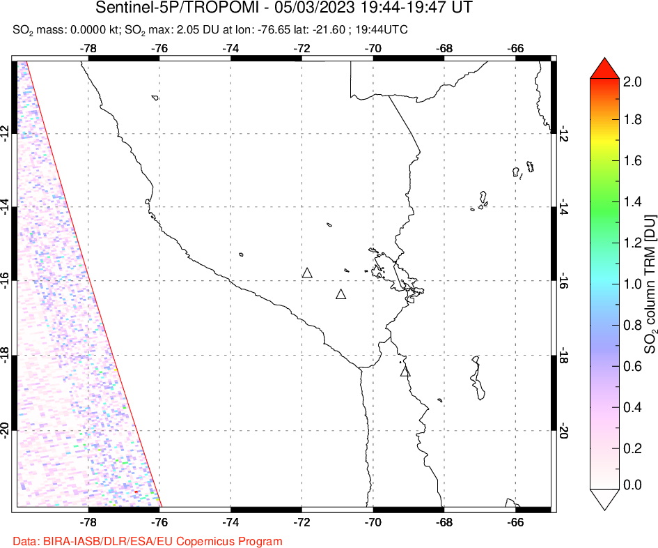A sulfur dioxide image over Peru on May 03, 2023.