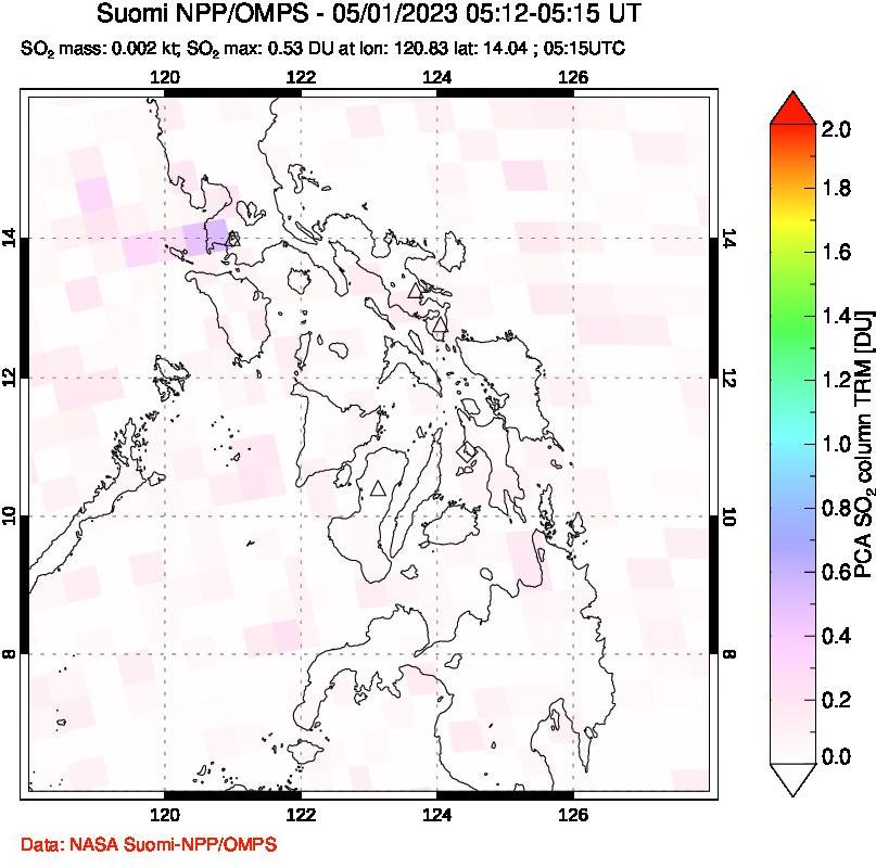 A sulfur dioxide image over Philippines on May 01, 2023.