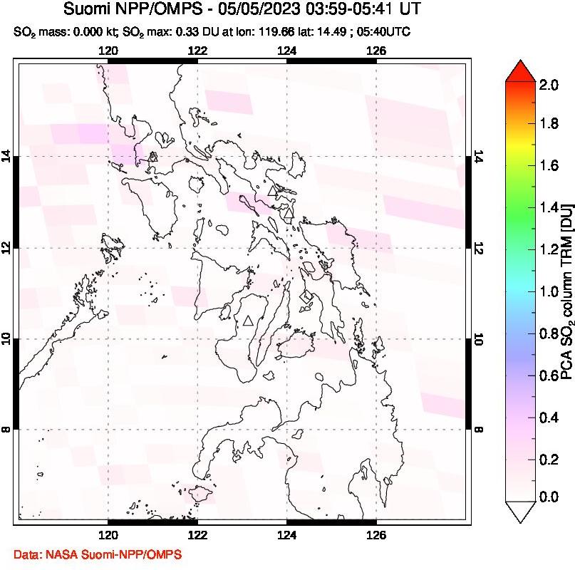 A sulfur dioxide image over Philippines on May 05, 2023.