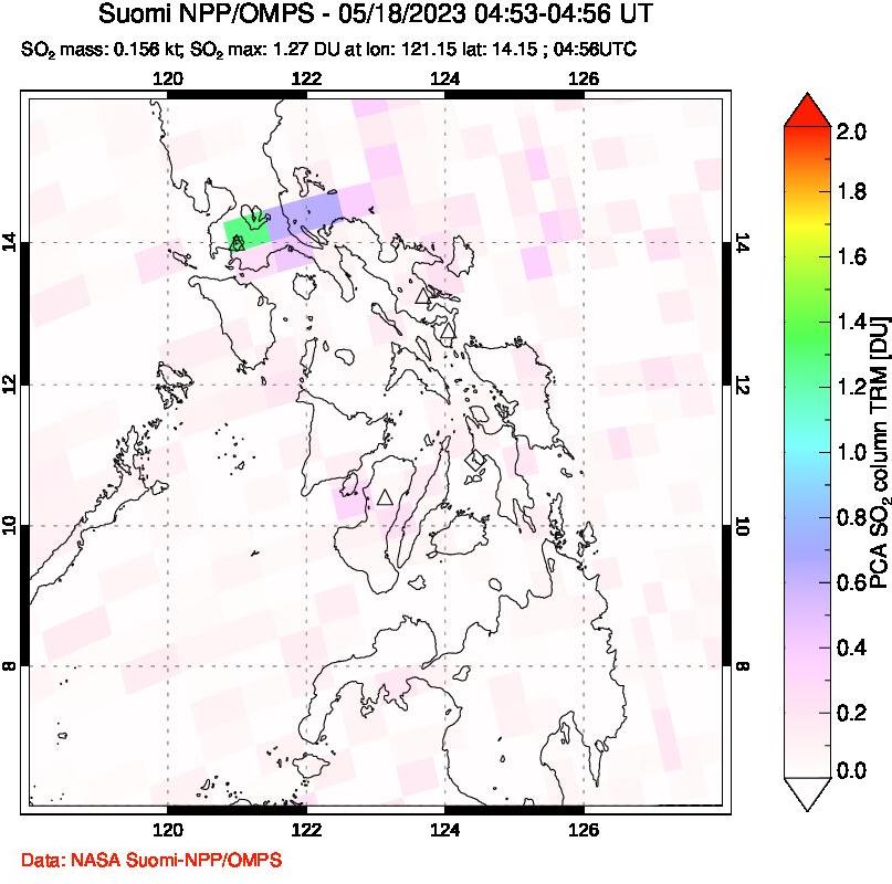 A sulfur dioxide image over Philippines on May 18, 2023.