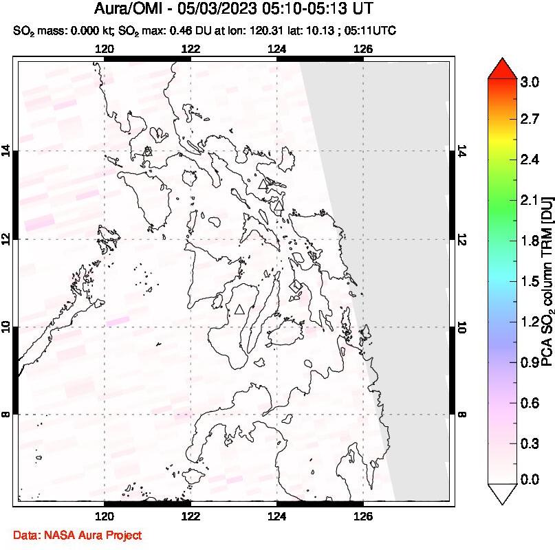 A sulfur dioxide image over Philippines on May 03, 2023.