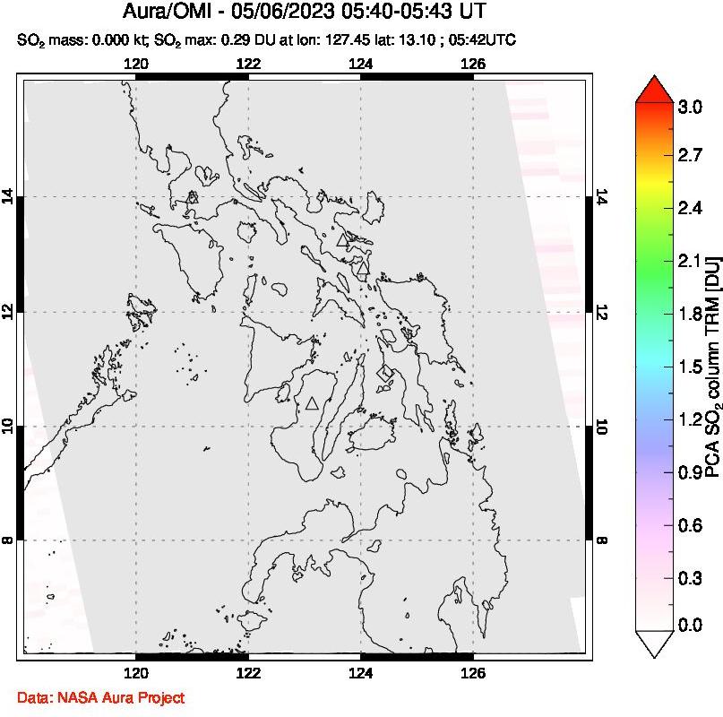 A sulfur dioxide image over Philippines on May 06, 2023.