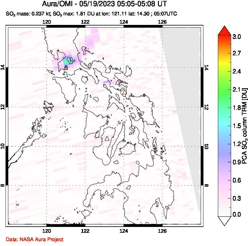 A sulfur dioxide image over Philippines on May 19, 2023.