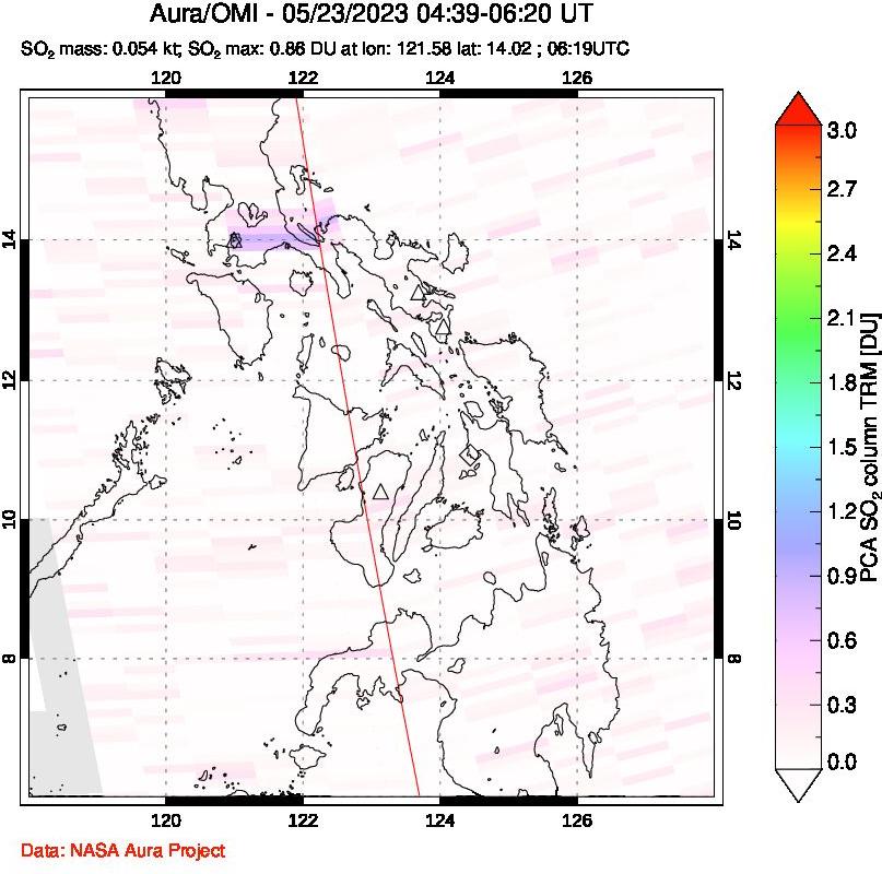 A sulfur dioxide image over Philippines on May 23, 2023.