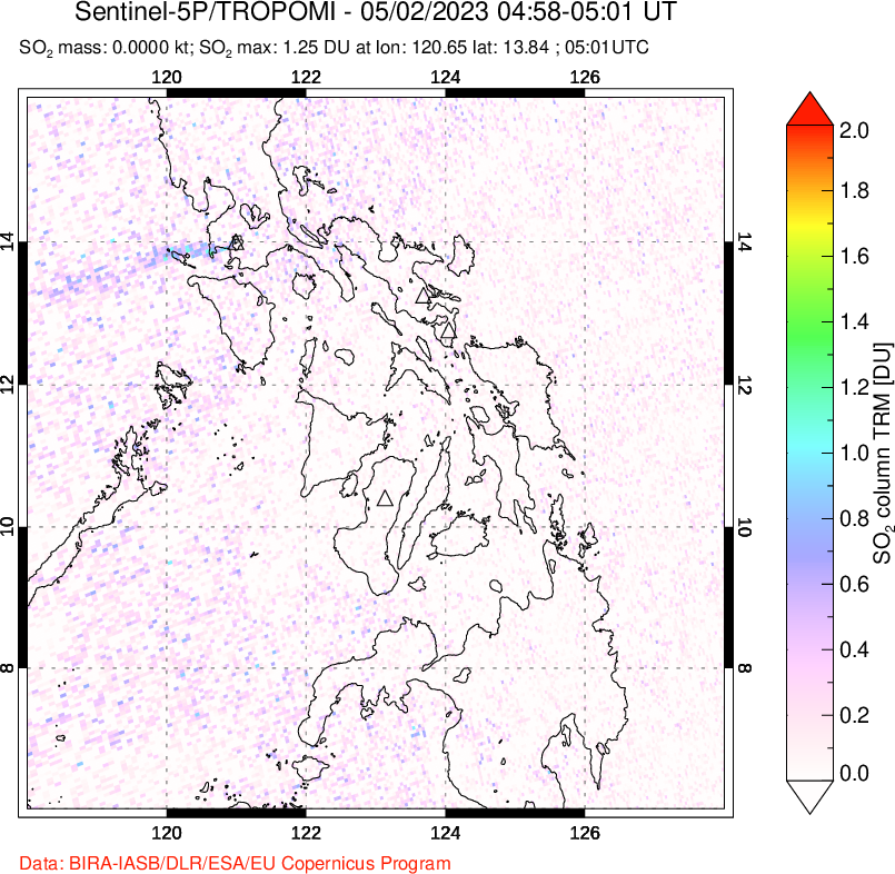 A sulfur dioxide image over Philippines on May 02, 2023.