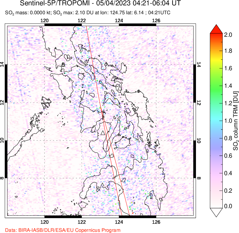 A sulfur dioxide image over Philippines on May 04, 2023.