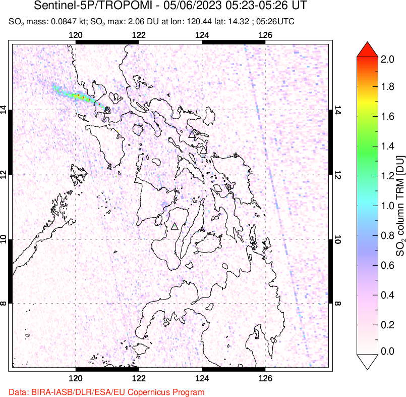 A sulfur dioxide image over Philippines on May 06, 2023.