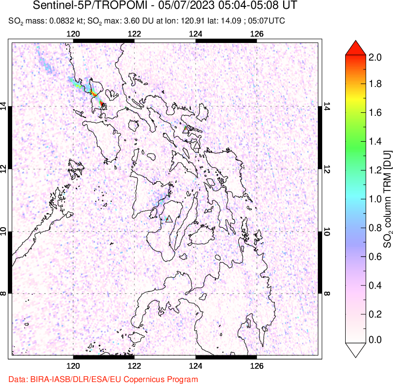 A sulfur dioxide image over Philippines on May 07, 2023.