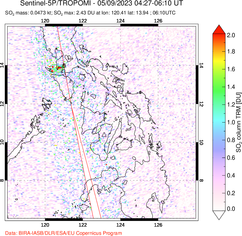 A sulfur dioxide image over Philippines on May 09, 2023.