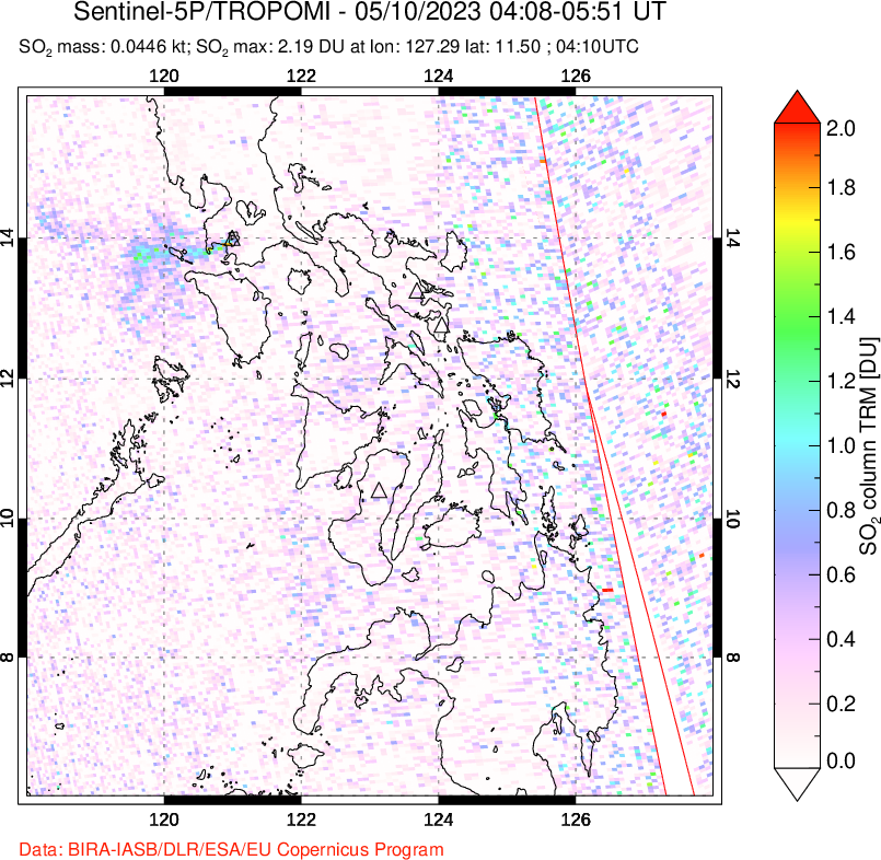 A sulfur dioxide image over Philippines on May 10, 2023.