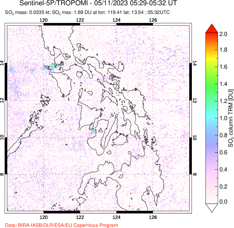 A sulfur dioxide image over Philippines on May 11, 2023.