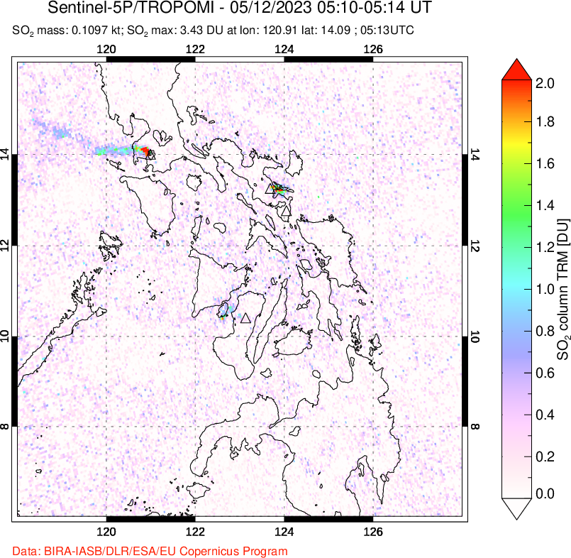 A sulfur dioxide image over Philippines on May 12, 2023.