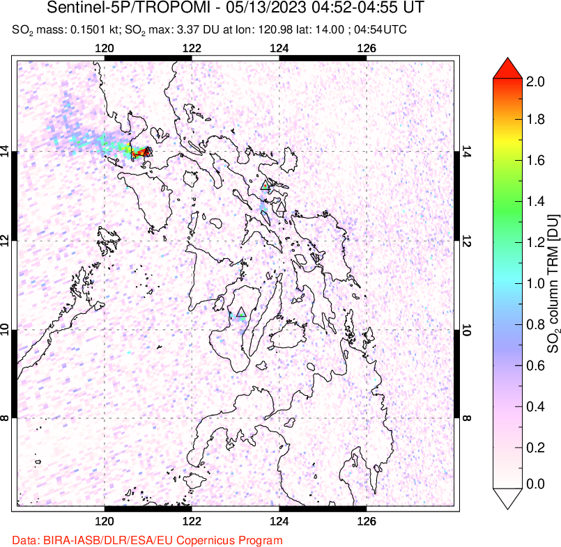 A sulfur dioxide image over Philippines on May 13, 2023.