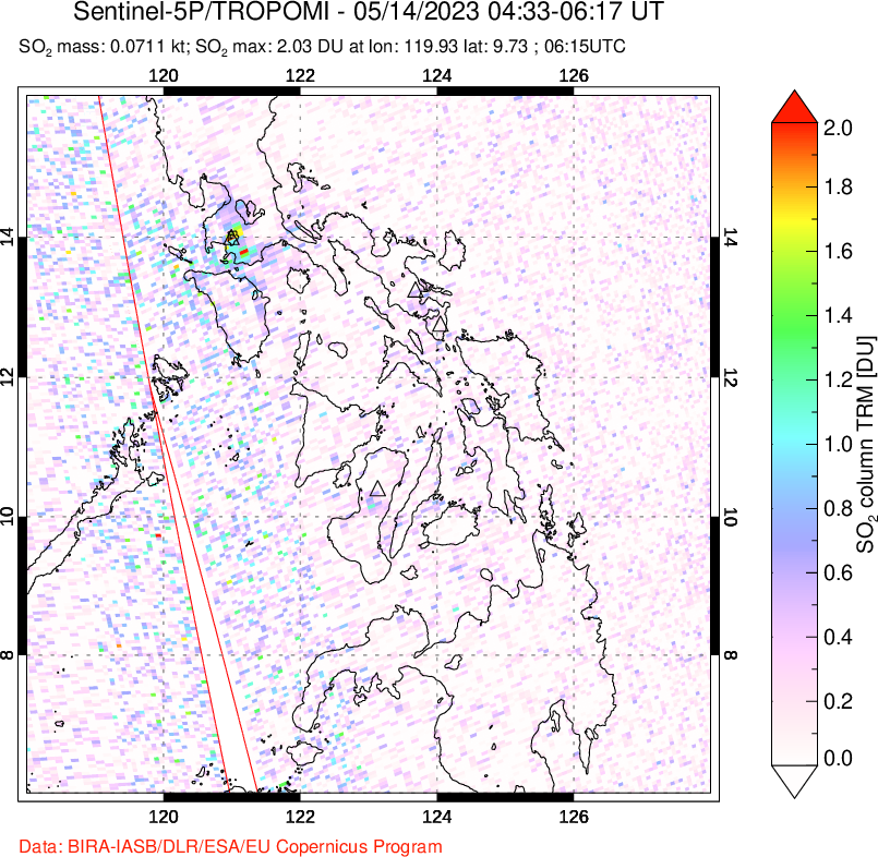 A sulfur dioxide image over Philippines on May 14, 2023.