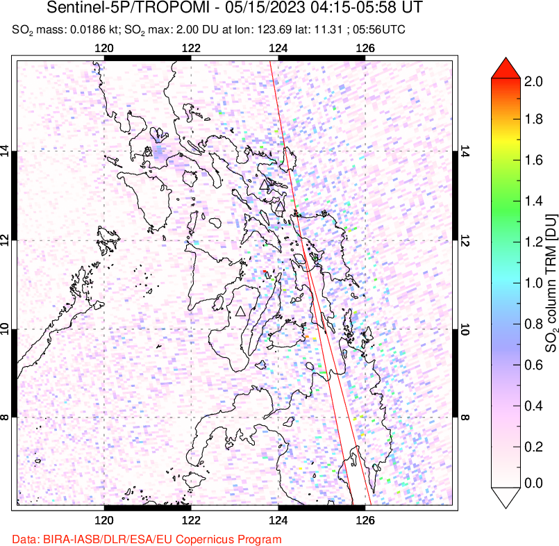 A sulfur dioxide image over Philippines on May 15, 2023.