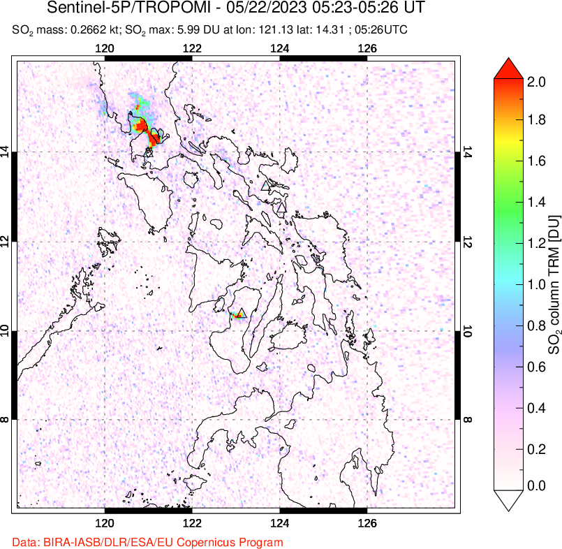 A sulfur dioxide image over Philippines on May 22, 2023.