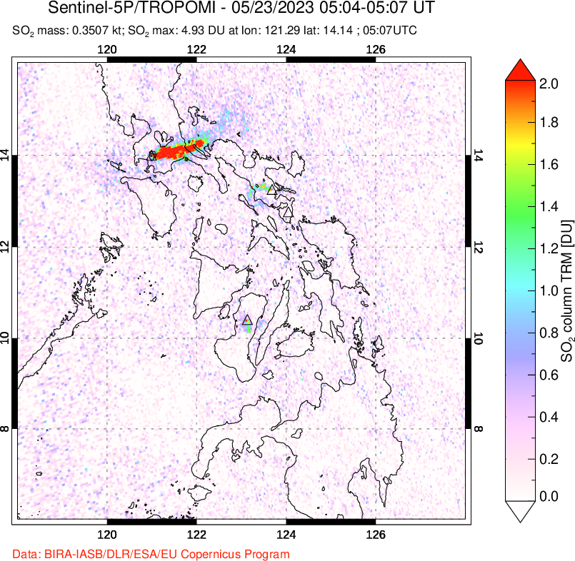 A sulfur dioxide image over Philippines on May 23, 2023.