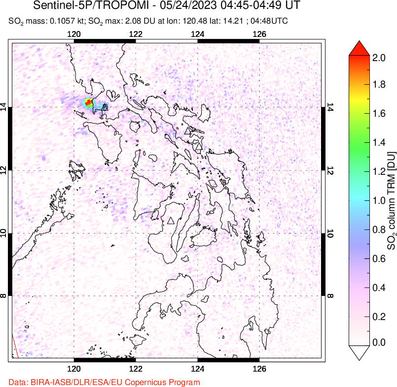 A sulfur dioxide image over Philippines on May 24, 2023.