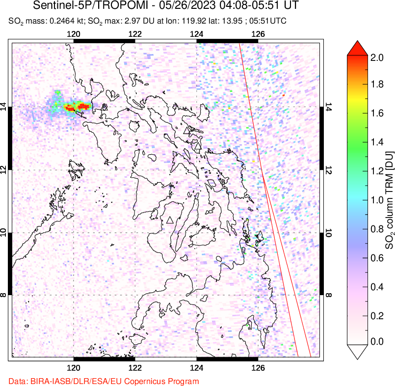 A sulfur dioxide image over Philippines on May 26, 2023.