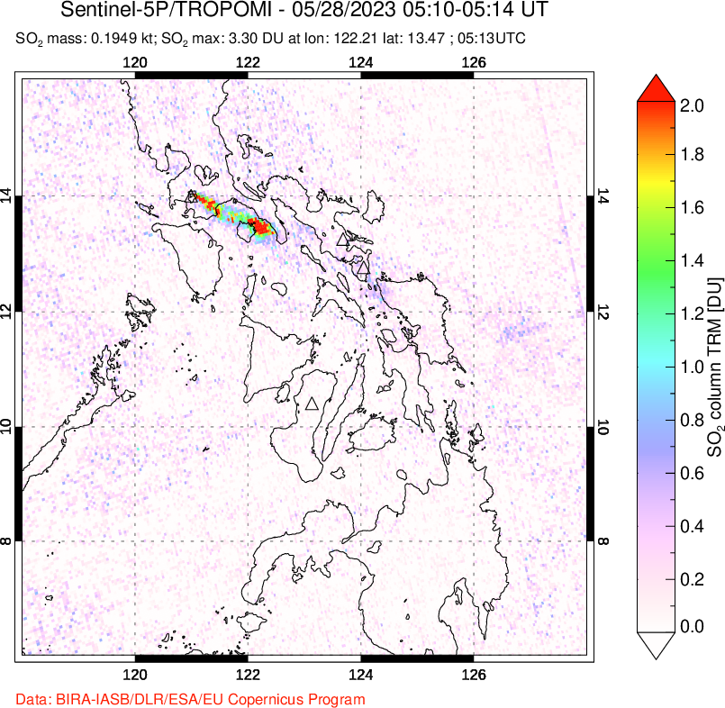 A sulfur dioxide image over Philippines on May 28, 2023.