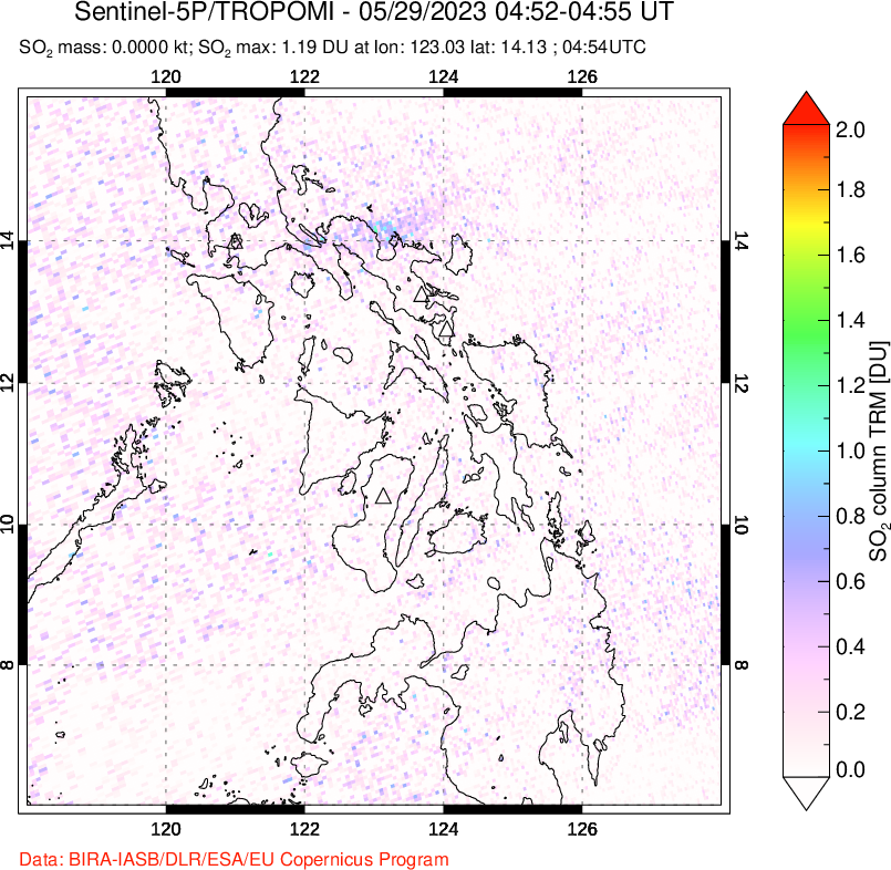 A sulfur dioxide image over Philippines on May 29, 2023.