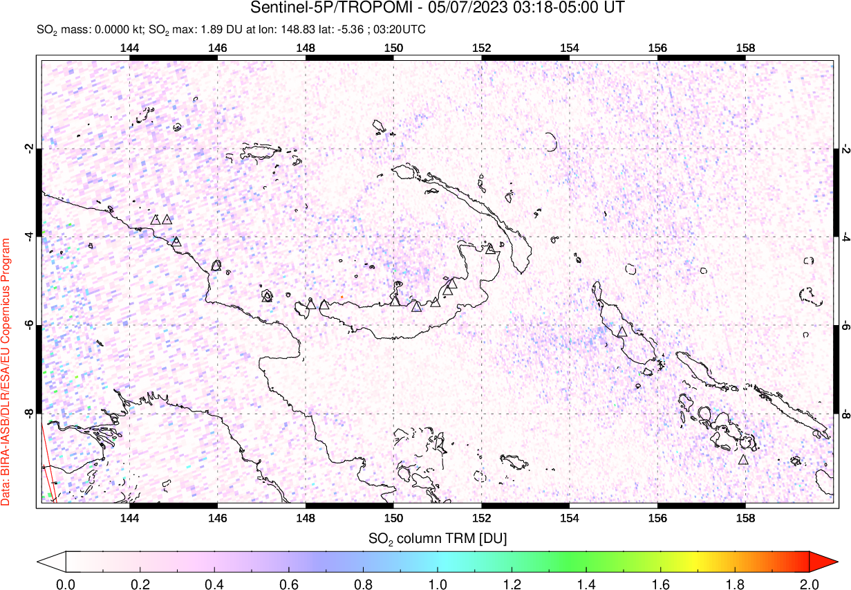 A sulfur dioxide image over Papua, New Guinea on May 07, 2023.