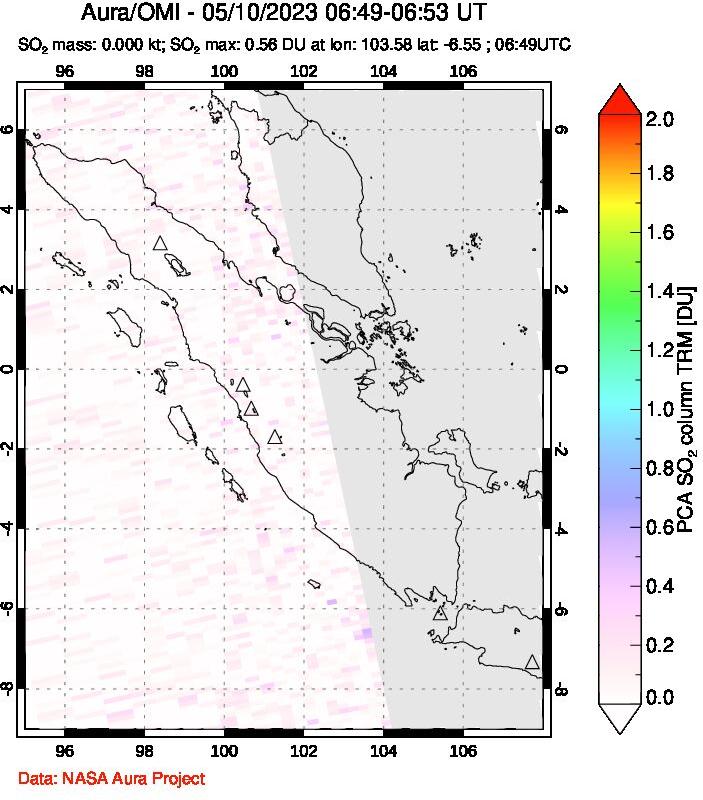 A sulfur dioxide image over Sumatra, Indonesia on May 10, 2023.