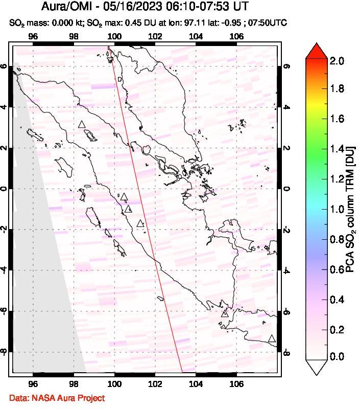 A sulfur dioxide image over Sumatra, Indonesia on May 16, 2023.