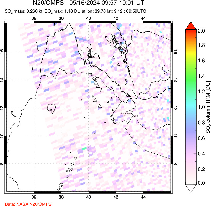 A sulfur dioxide image over Afar and southern Red Sea on May 16, 2024.