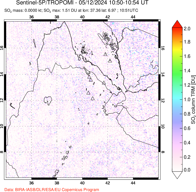 A sulfur dioxide image over Afar and southern Red Sea on May 12, 2024.