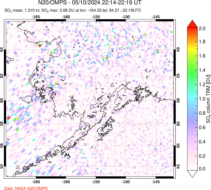 A sulfur dioxide image over Alaska, USA on May 10, 2024.