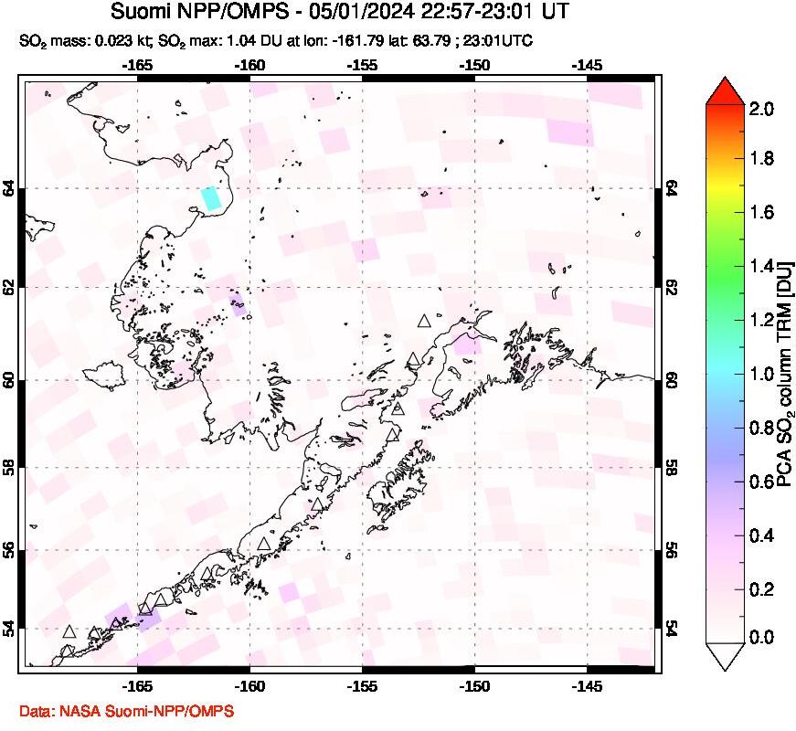 A sulfur dioxide image over Alaska, USA on May 01, 2024.