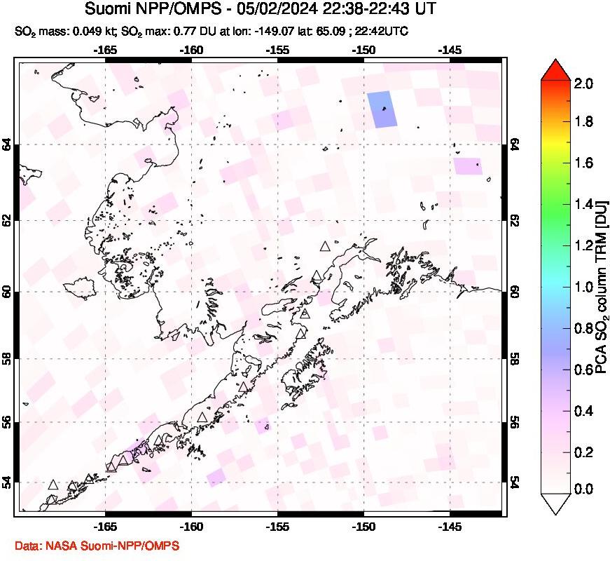 A sulfur dioxide image over Alaska, USA on May 02, 2024.