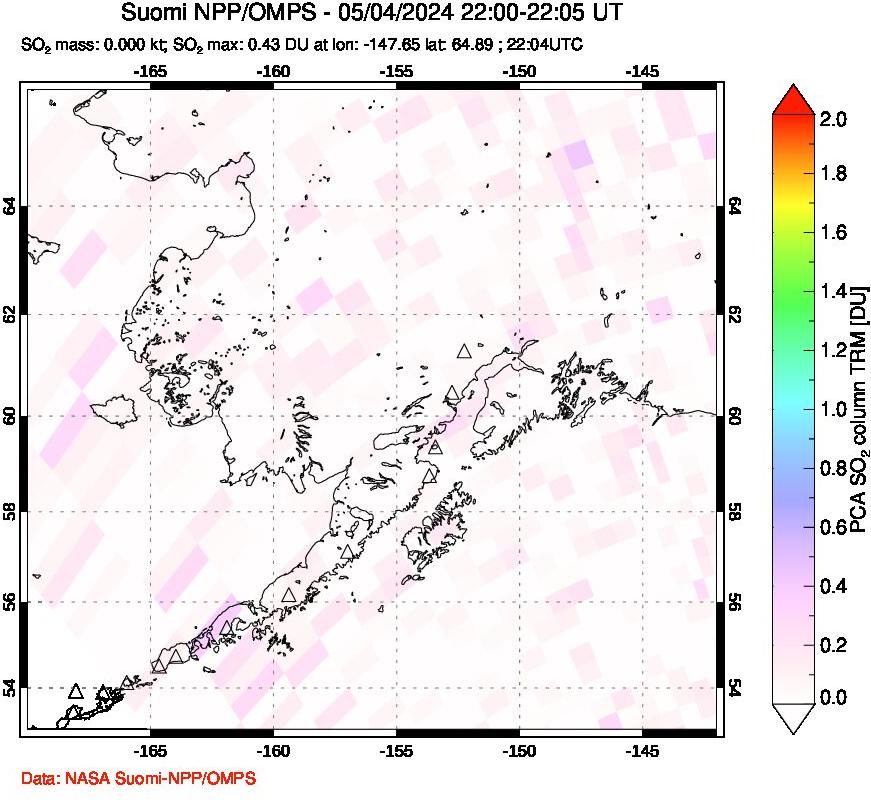 A sulfur dioxide image over Alaska, USA on May 04, 2024.