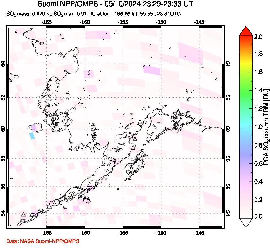 A sulfur dioxide image over Alaska, USA on May 10, 2024.