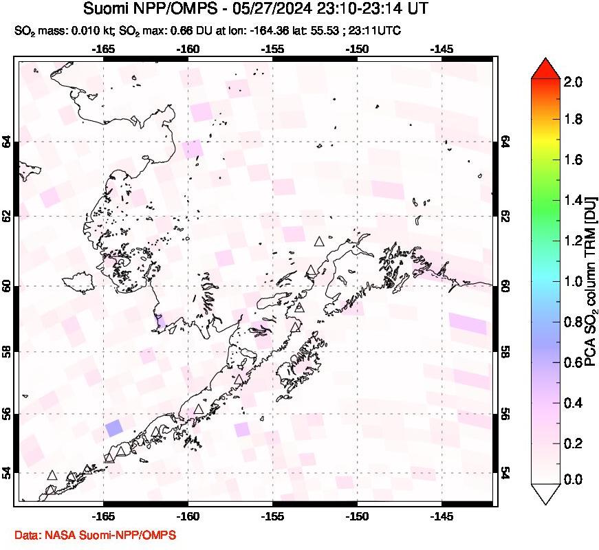 A sulfur dioxide image over Alaska, USA on May 27, 2024.