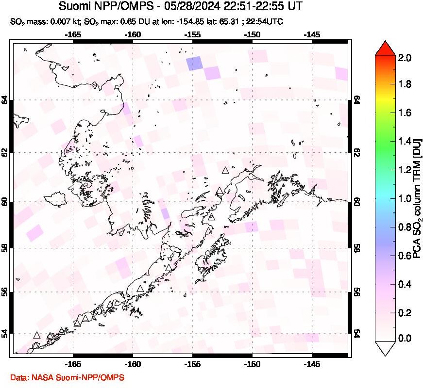 A sulfur dioxide image over Alaska, USA on May 28, 2024.