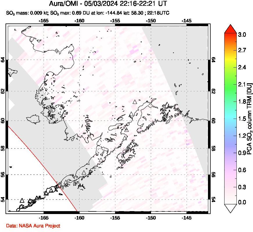 A sulfur dioxide image over Alaska, USA on May 03, 2024.