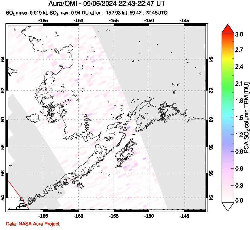 A sulfur dioxide image over Alaska, USA on May 06, 2024.