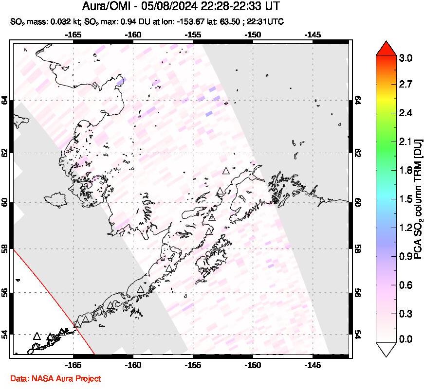 A sulfur dioxide image over Alaska, USA on May 08, 2024.
