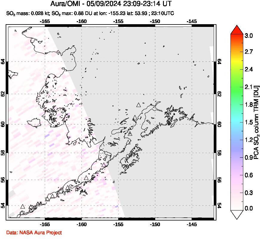 A sulfur dioxide image over Alaska, USA on May 09, 2024.