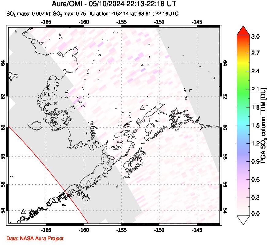 A sulfur dioxide image over Alaska, USA on May 10, 2024.