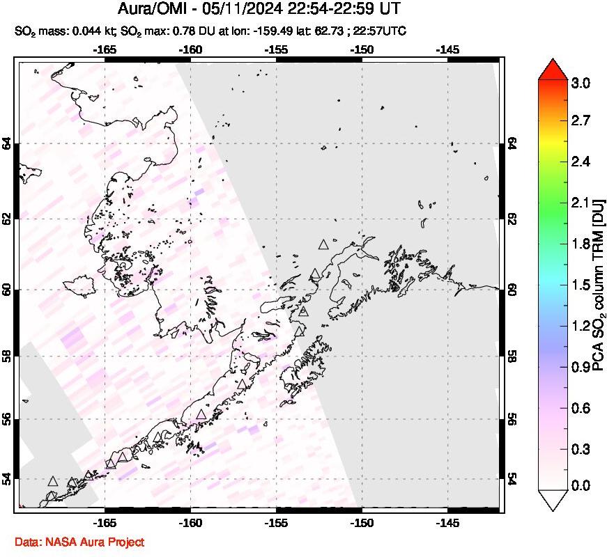A sulfur dioxide image over Alaska, USA on May 11, 2024.