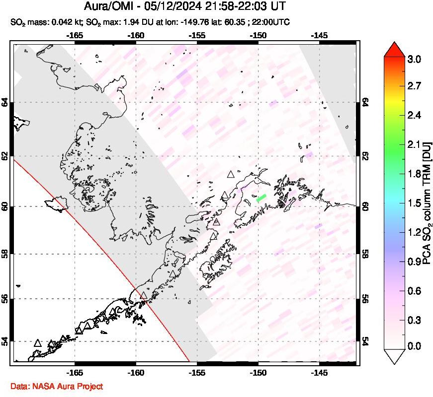 A sulfur dioxide image over Alaska, USA on May 12, 2024.