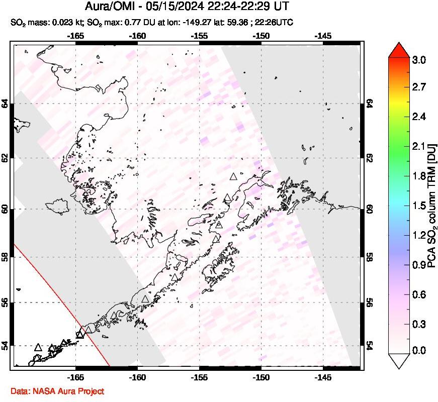 A sulfur dioxide image over Alaska, USA on May 15, 2024.